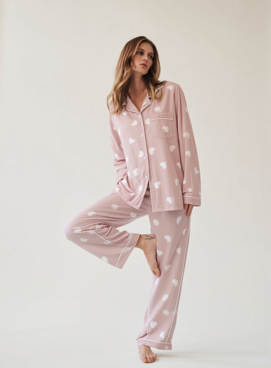 Heart Print Pajama Set | Women's Long Sleeve Pajamas 1