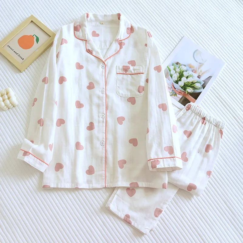 Heart Print Pajama Set | Women's Long Sleeve Pajamas 8