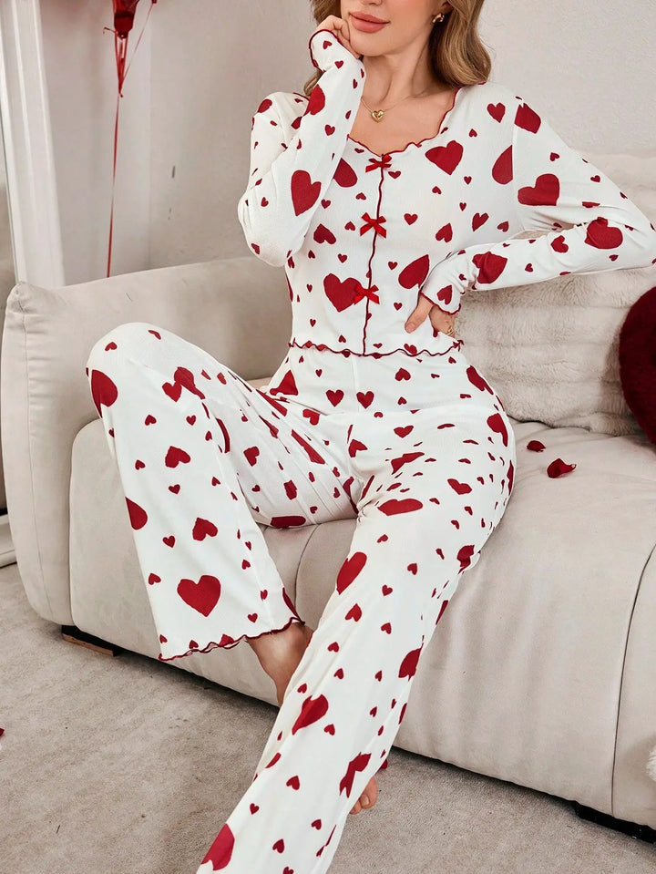 Heart Print Pajama Set | Women's Sleepwear Pajamas