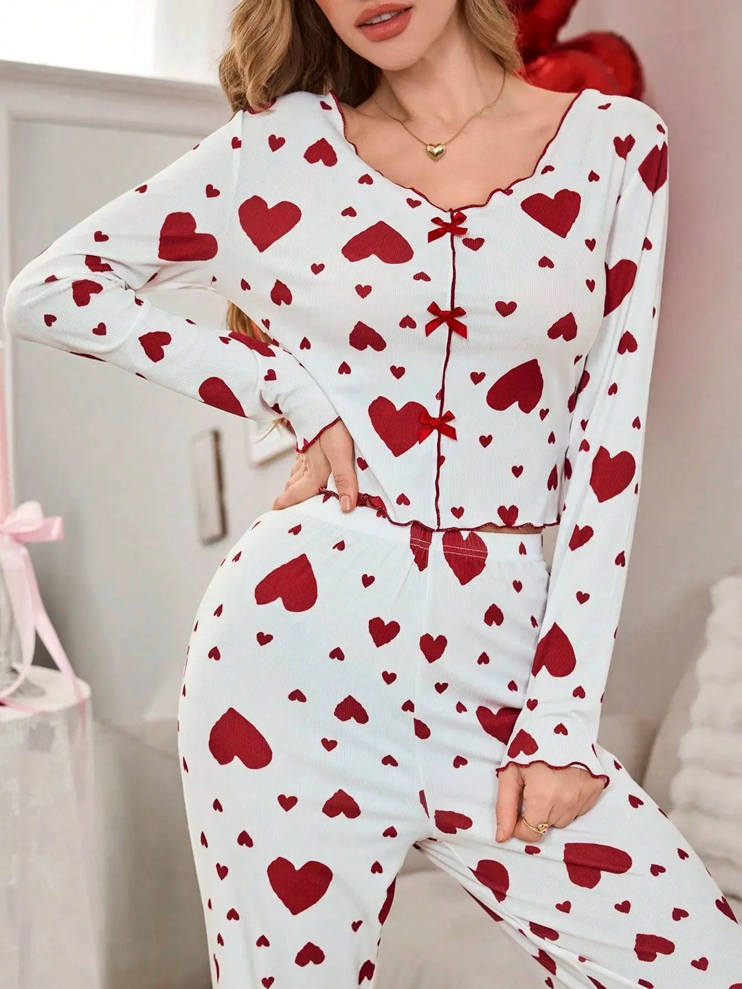 Heart Print Pajama Set | Women's Sleepwear Pajamas