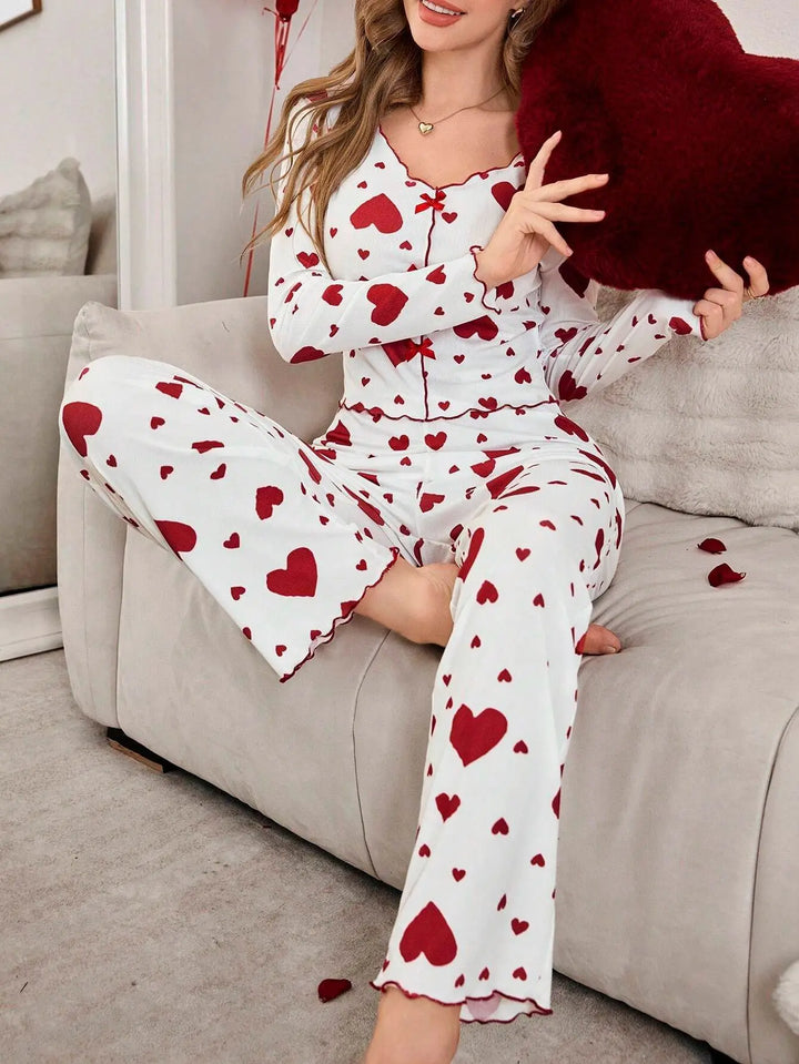 Heart Print Pajama Set | Women's Sleepwear Pajamas