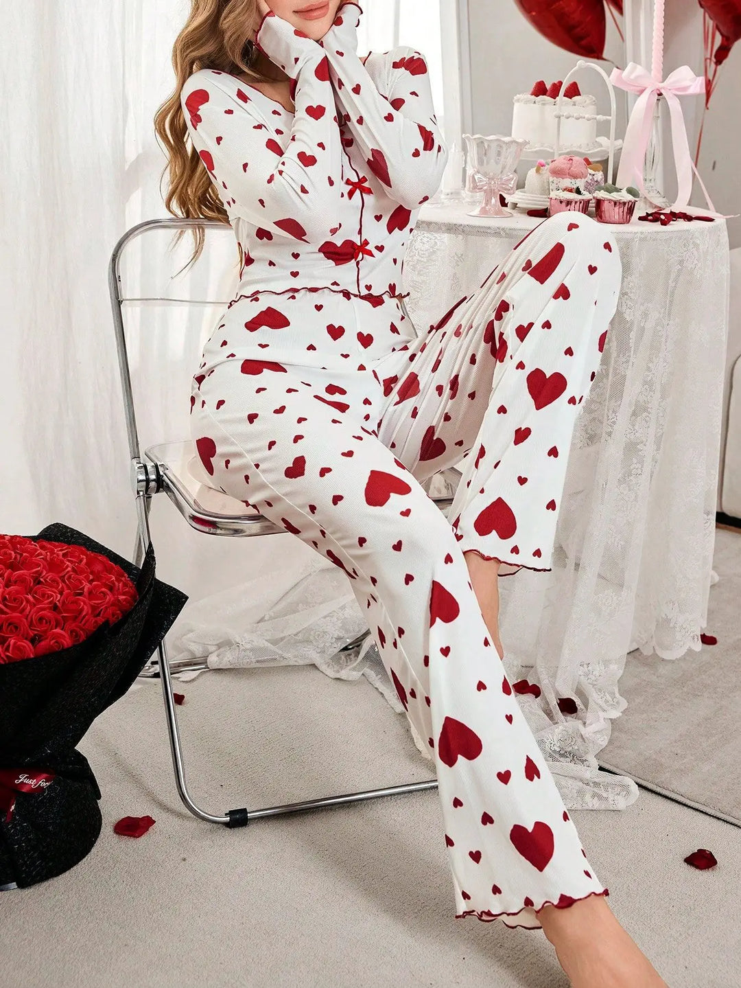 Heart Print Pajama Set | Women's Sleepwear Pajamas