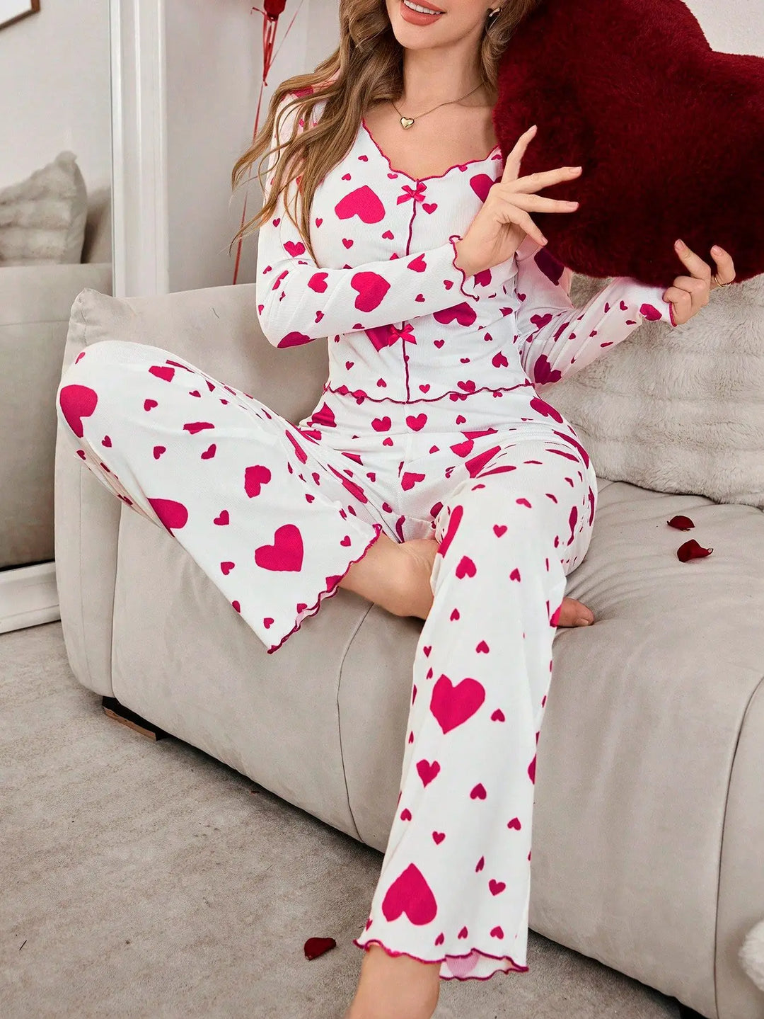 Heart Print Pajama Set | Women's Sleepwear Pajamas