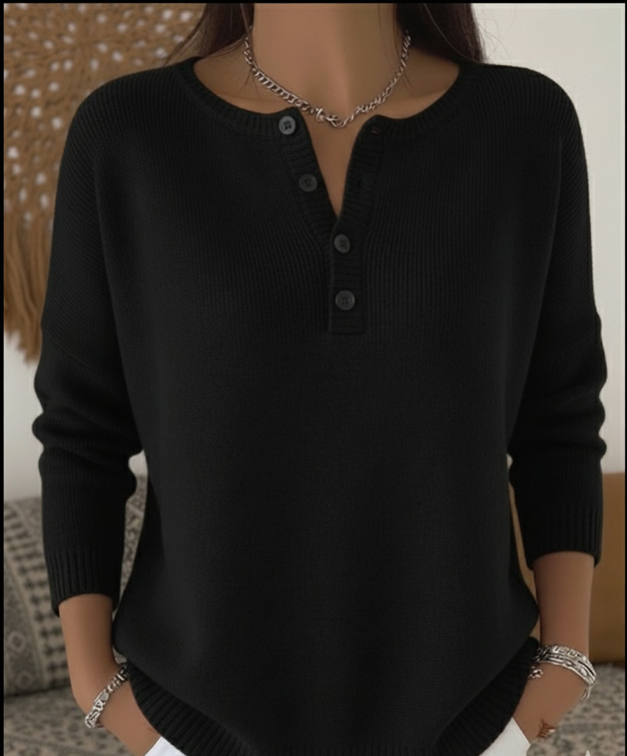 Henley Collar Sweater Top | Women's Sweater Casual Knitwear
