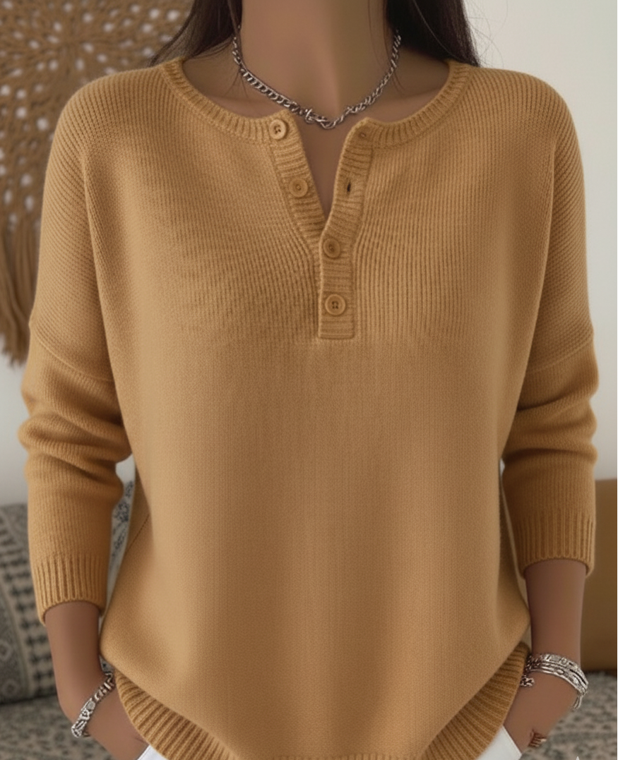 Henley Collar Sweater Top | Women's Sweater Casual Knitwear