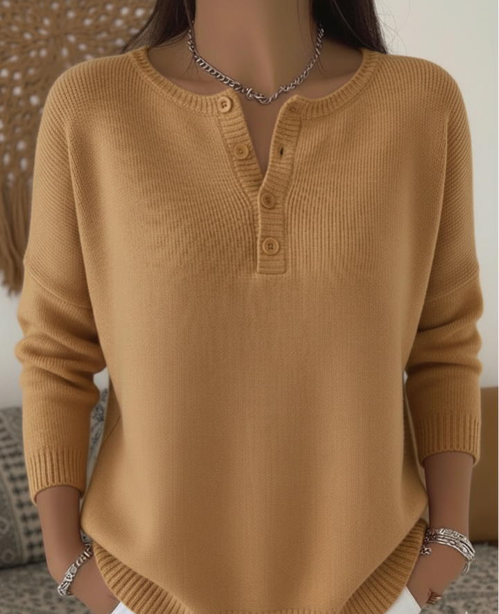 Henley Collar Sweater Top | Women's Sweater Casual Knitwear