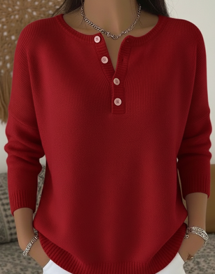 Henley Collar Sweater Top | Women's Sweater Casual Knitwear