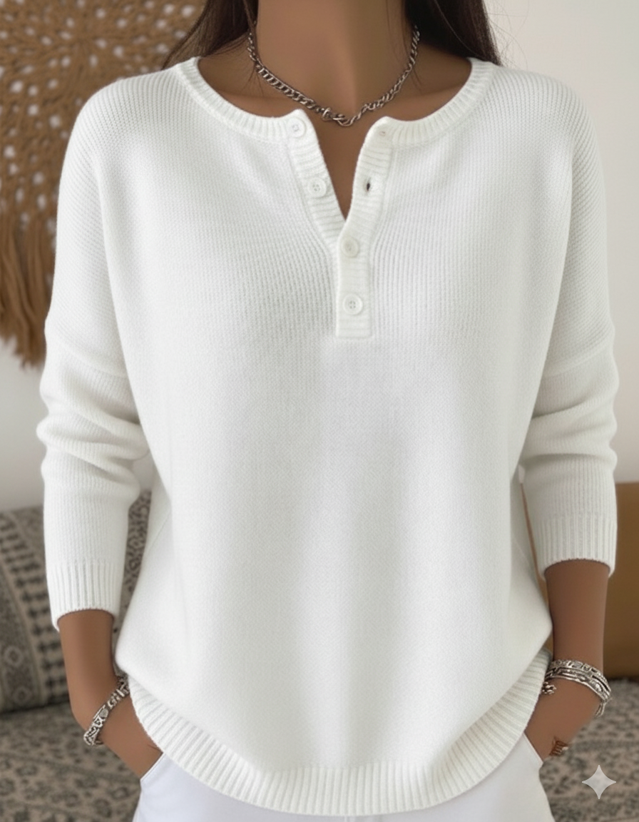 Henley Collar Sweater Top | Women's Sweater Casual Knitwear