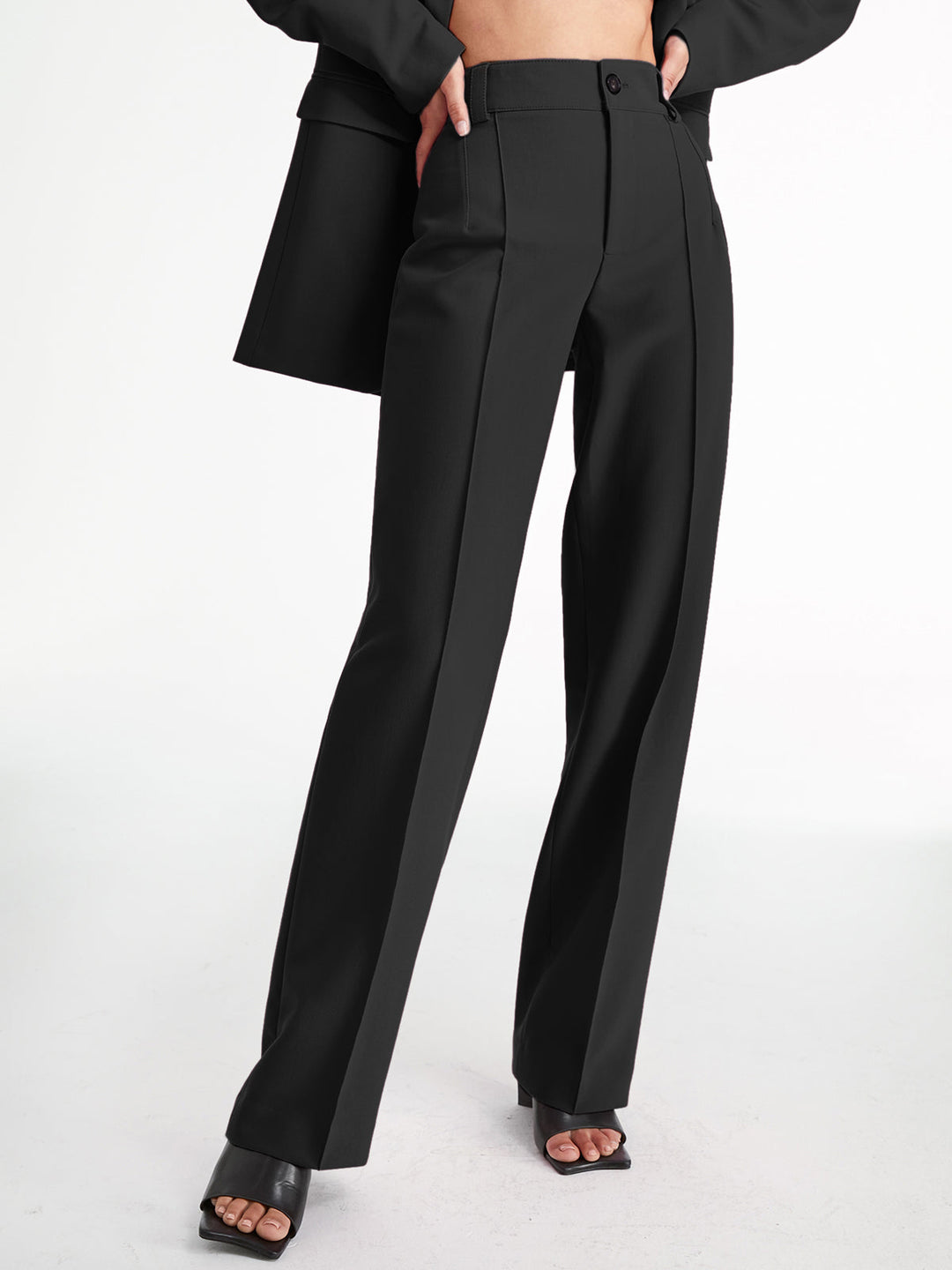 High Waist Pleat Front Trousers | Women's Black Pants 0