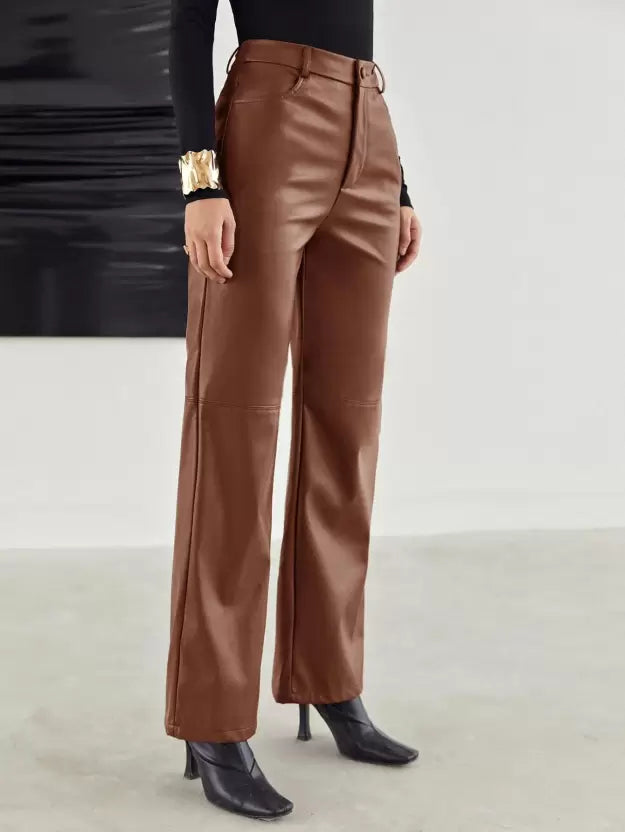 High Waist Wide Leg Leather Pants | Women's Fashion Trousers