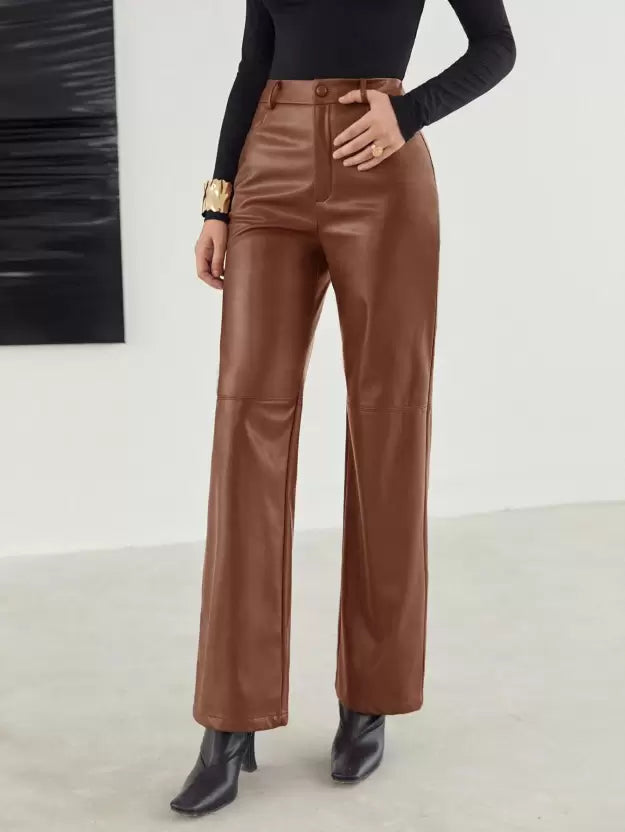 High Waist Wide Leg Leather Pants | Women's Fashion Trousers