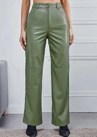 High Waist Wide Leg Leather Pants | Women's Fashion Trousers
