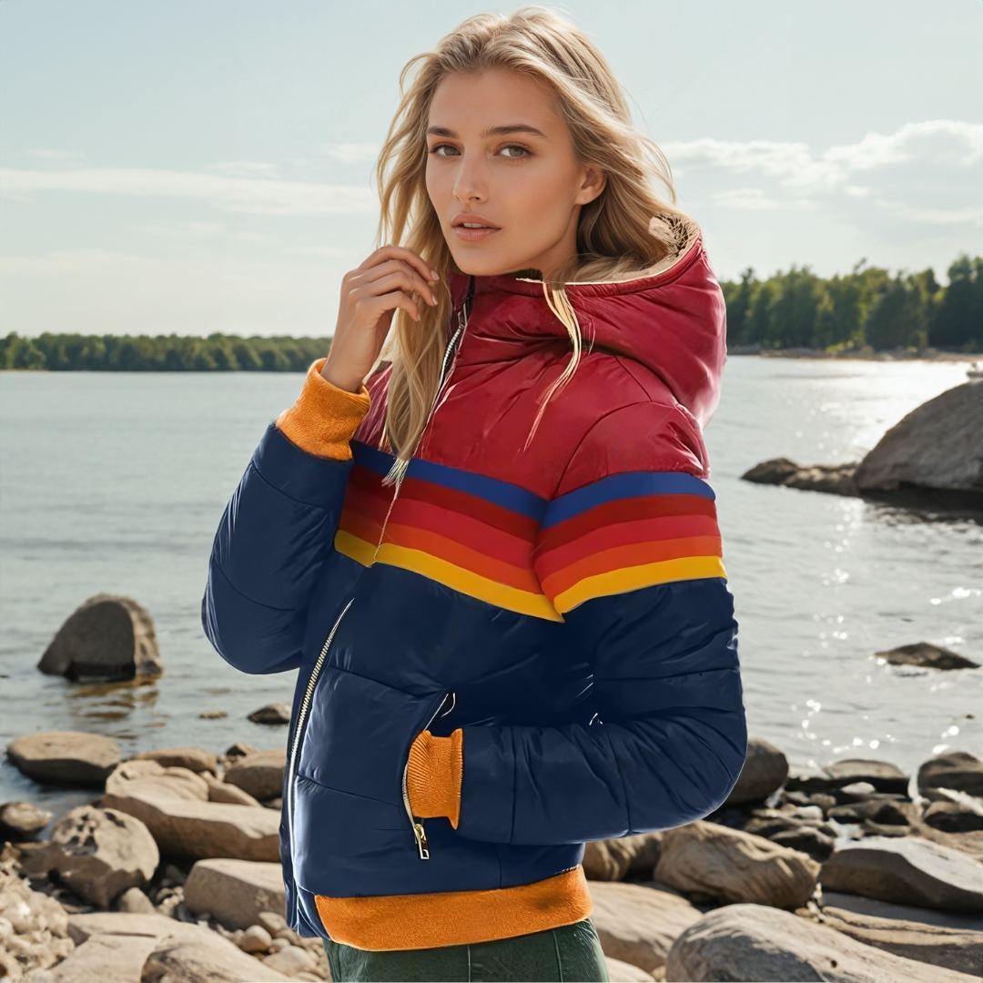 Retro Striped Puffer Jacket, women's winter jacket - view 4