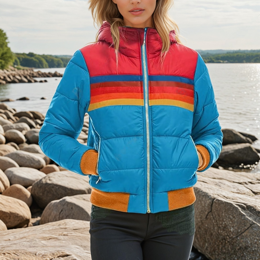 Retro Striped Puffer Jacket, women's winter jacket - view 2