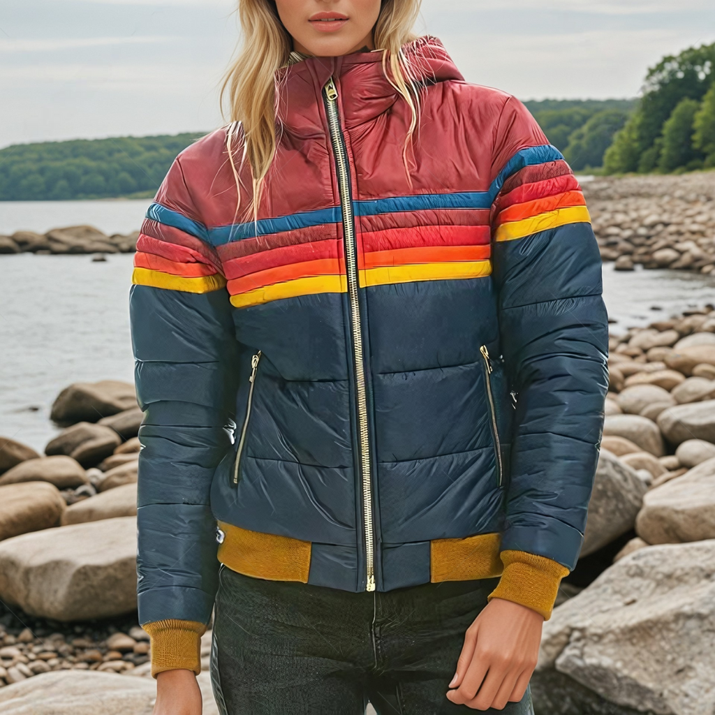 Retro Striped Puffer Jacket, women's winter jacket - view 1