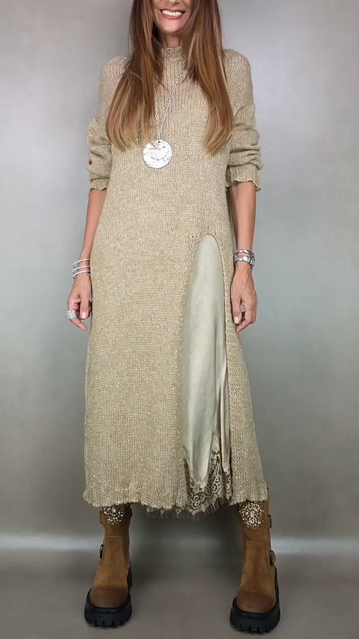 Jesika | Women's Long Sweater Dress with Side Slit