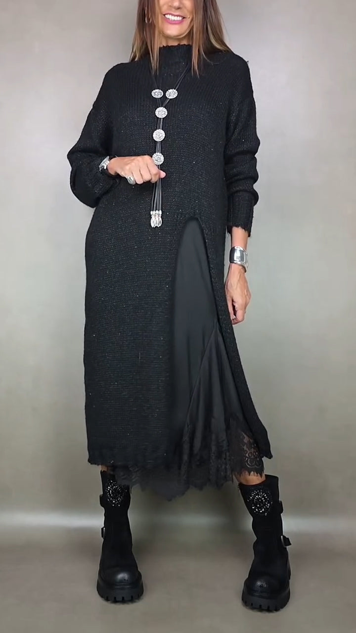 Jesika | Women's Long Sweater Dress with Side Slit
