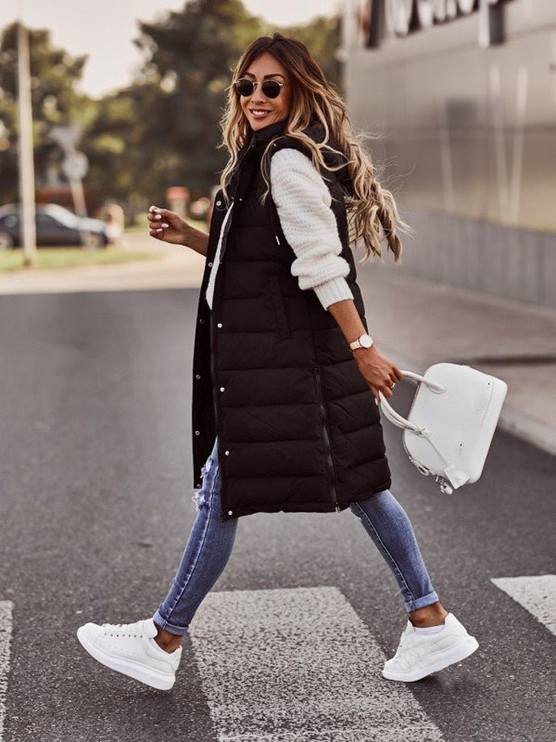 Knee-Length Puffer Vest Women | Stylish Autumn Layering