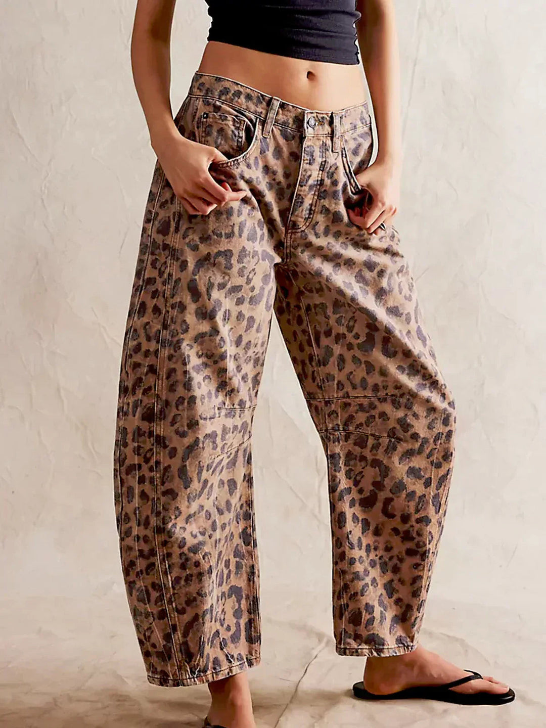 Leopard Print Barrel Jeans | Women's Casual Denim