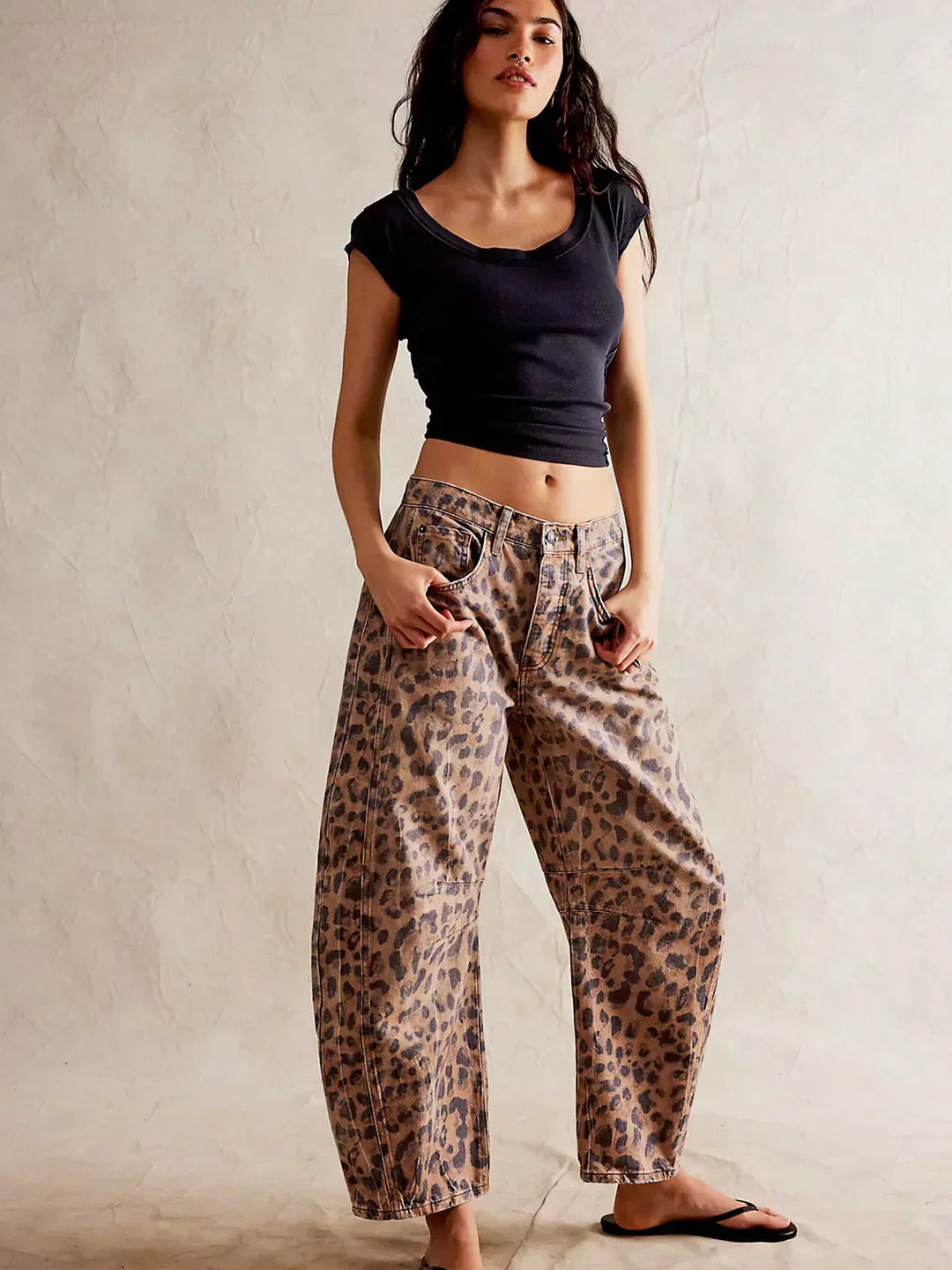 Leopard Print Barrel Jeans | Women's Casual Denim