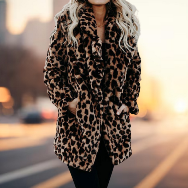 Leopard Print Plush Fur Jacket | Women's Winter Coat