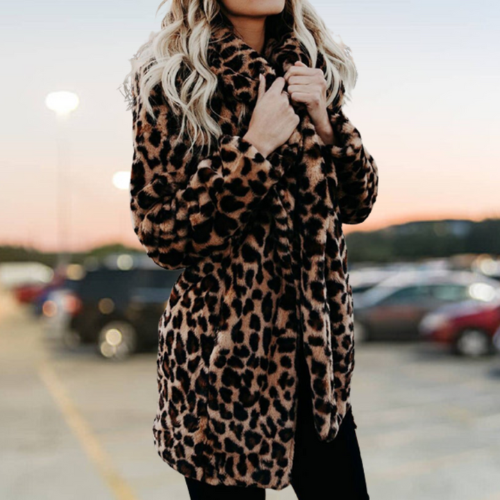 Leopard Print Plush Fur Jacket | Women's Winter Coat