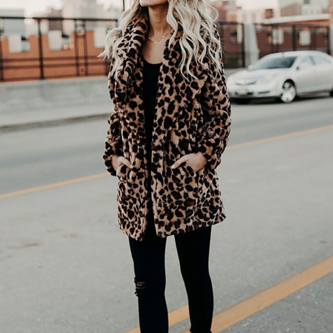 Leopard Print Plush Fur Jacket | Women's Winter Coat