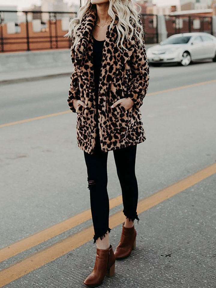 Leopard Print Plush Fur Jacket | Women's Winter Coat