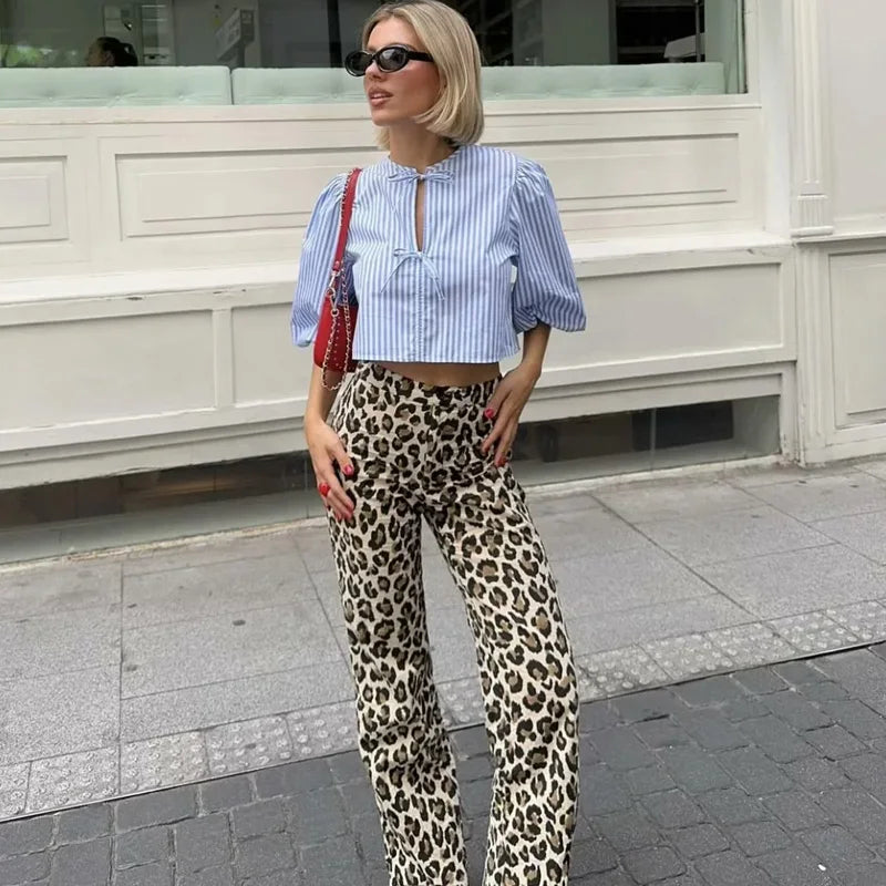 Leopard Print Wide Leg Pants | Women's Fashion Trousers