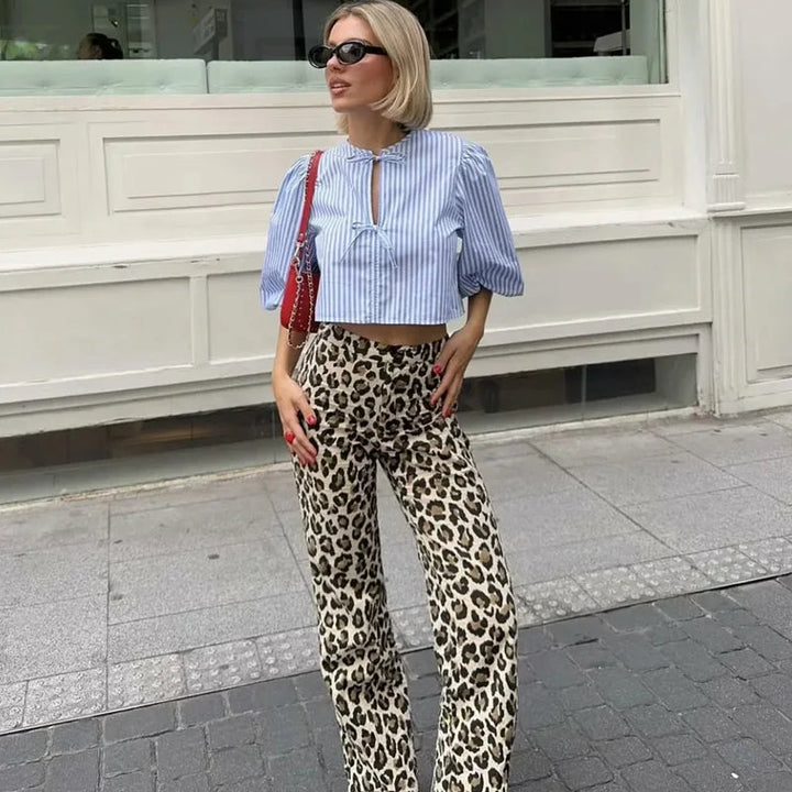 Leopard Print Wide Leg Pants | Women's Fashion Trousers