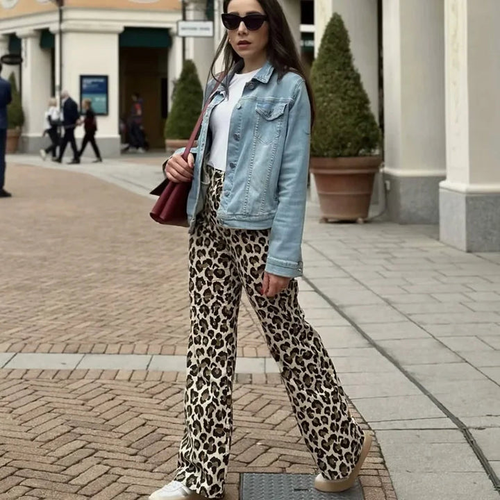 Leopard Print Wide Leg Pants | Women's Fashion Trousers