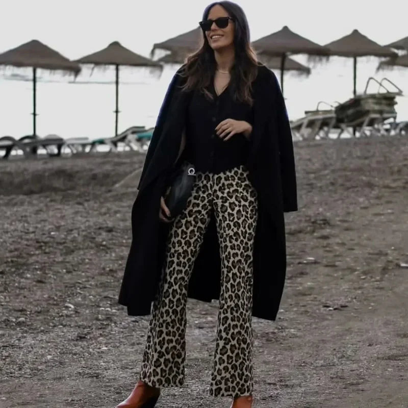 Leopard Print Wide Leg Pants | Women's Fashion Trousers