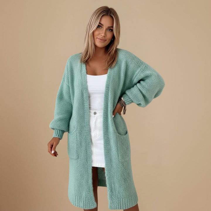 Long Knitted Cardigan | Women's Open Cardigan with Pockets