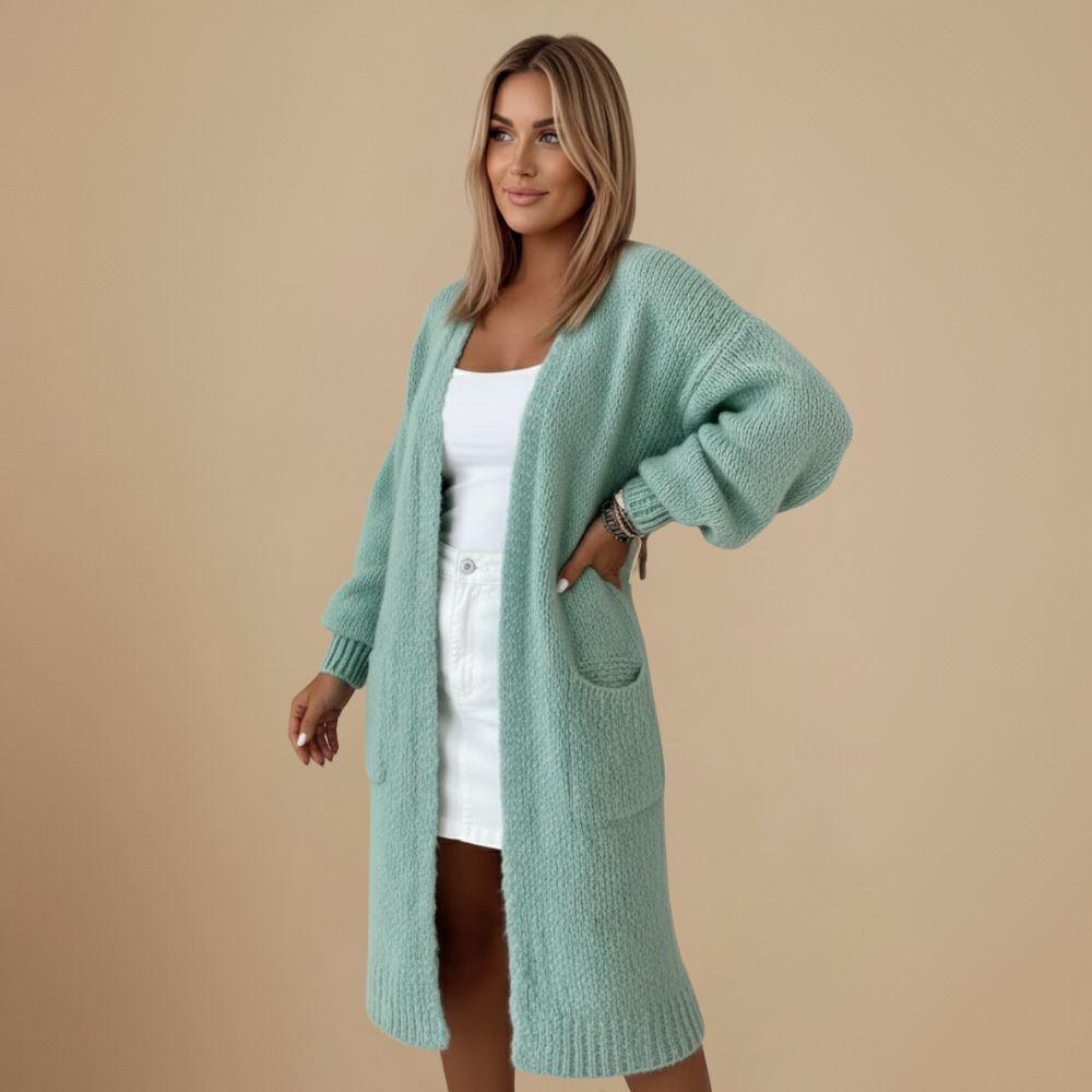 Long Knitted Cardigan | Women's Open Cardigan with Pockets