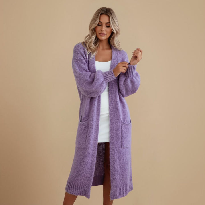 Long Knitted Cardigan | Women's Open Cardigan with Pockets