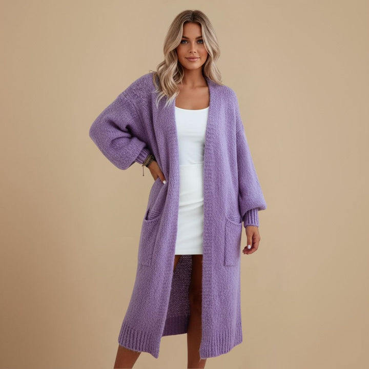Long Knitted Cardigan | Women's Open Cardigan with Pockets
