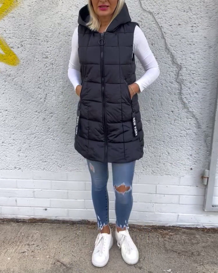 Long Puffer Vest Women | Hooded Winter Vest