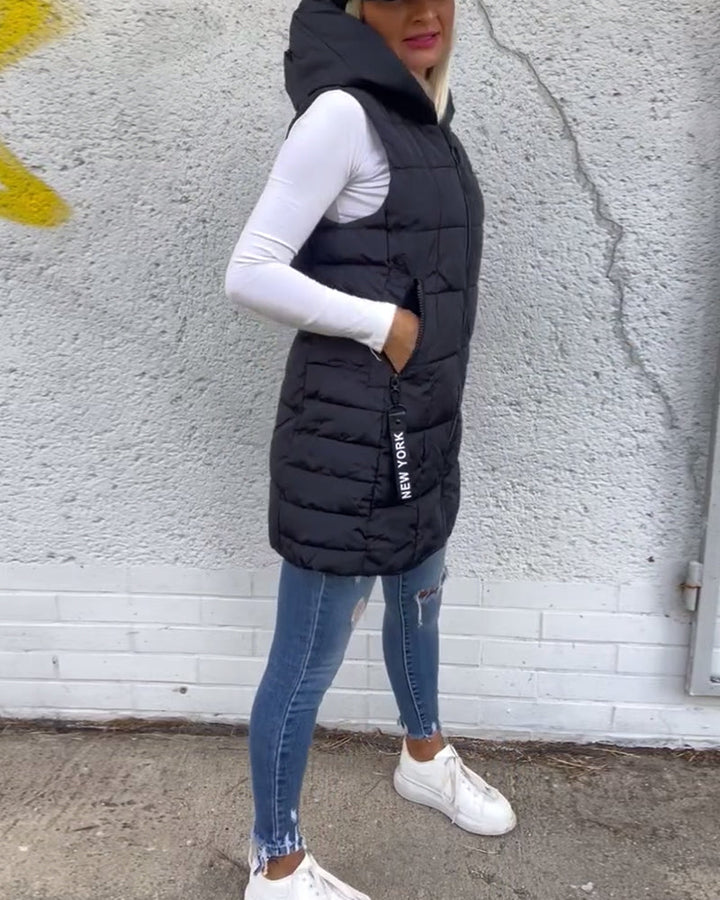 Long Puffer Vest Women | Hooded Winter Vest