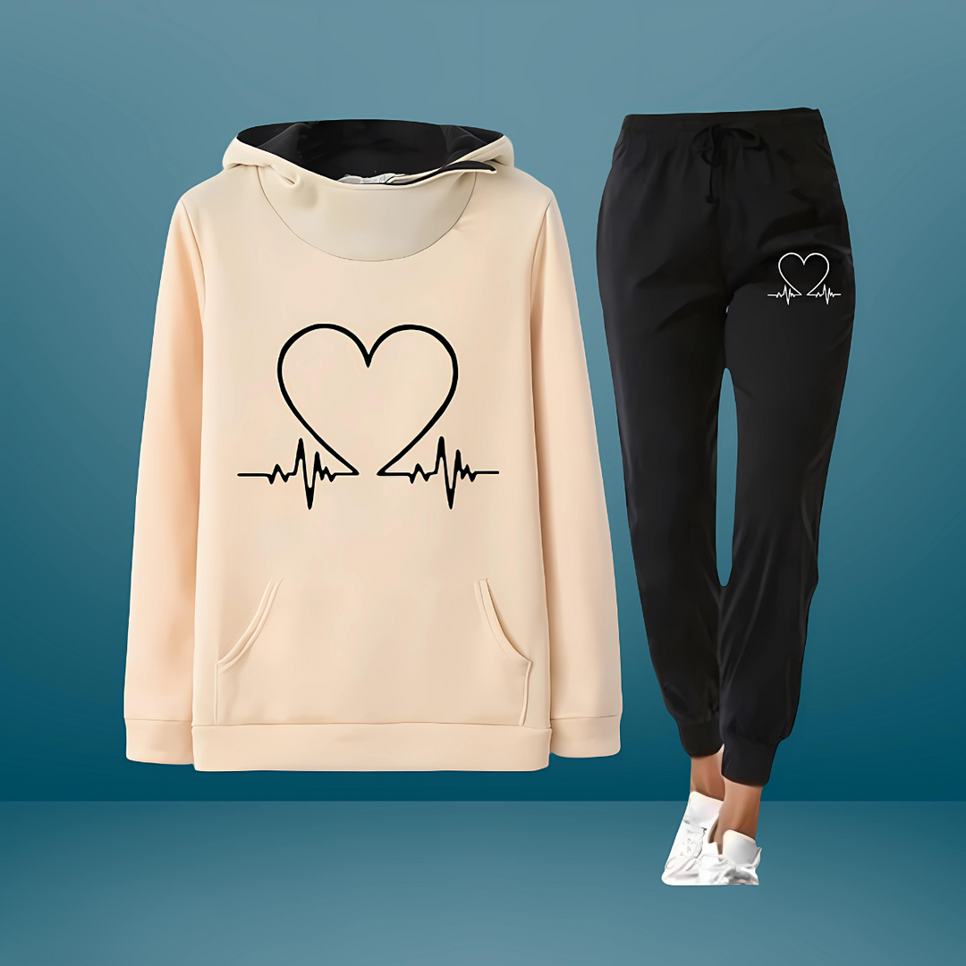LovePulse Ensemble | Cozy Tracksuit with Heartbeat Design