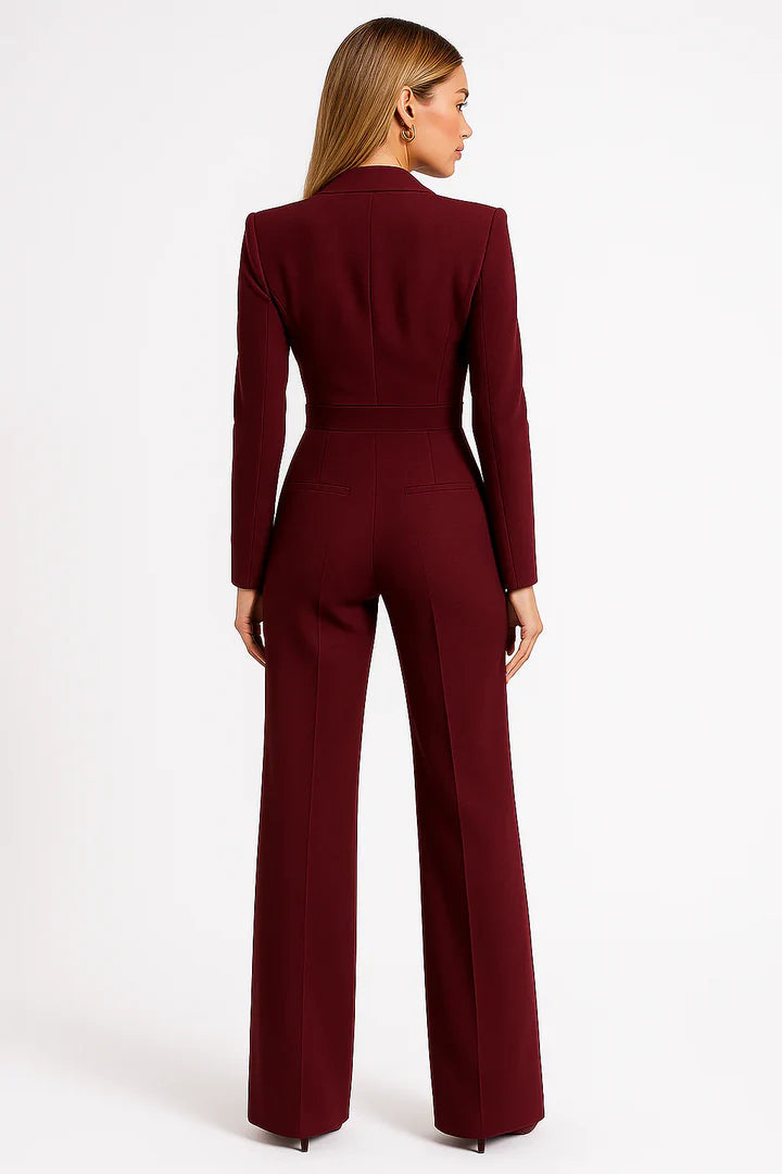 Luxury Blazer Jumpsuit | Women's Elegant V-Neck Wide-Leg Outfit