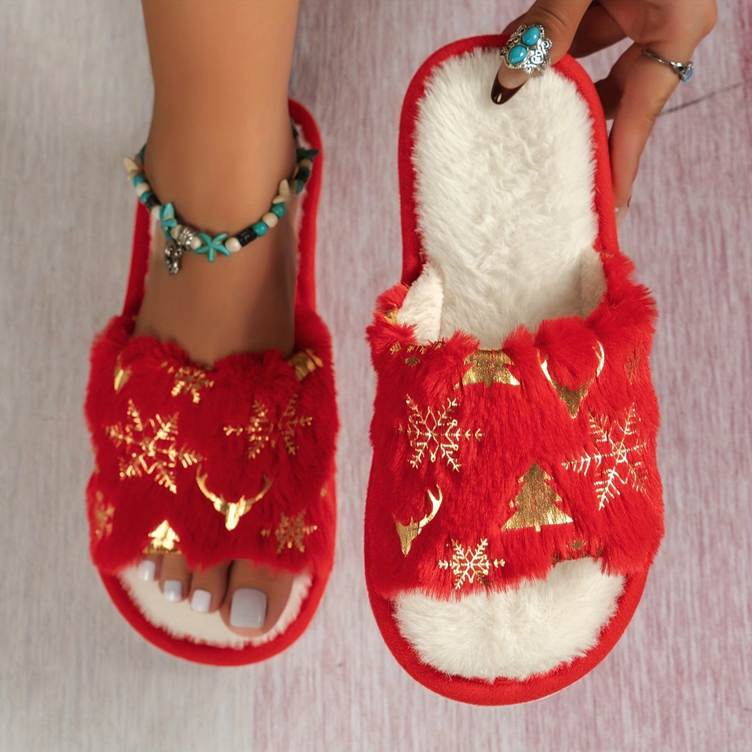 Maria | Women Christmas Suede Slippers with Floral Accents