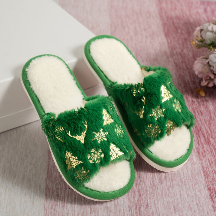 Maria | Women Christmas Suede Slippers with Floral Accents