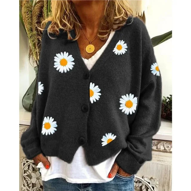 Martha | Embroidered Daisy Cardigan Sweater for Women