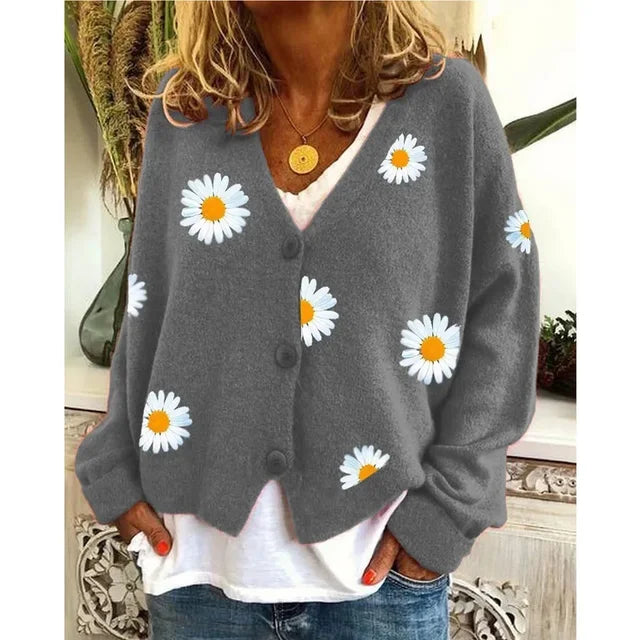 Martha | Embroidered Daisy Cardigan Sweater for Women