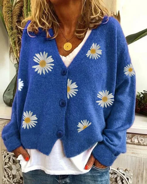 Martha | Embroidered Daisy Cardigan Sweater for Women
