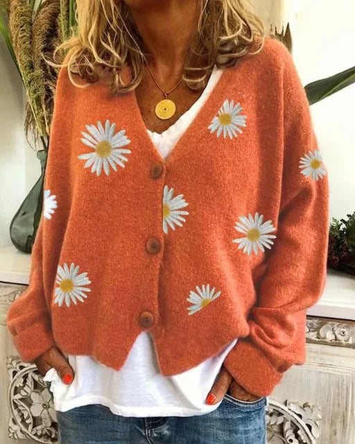 Martha | Embroidered Daisy Cardigan Sweater for Women