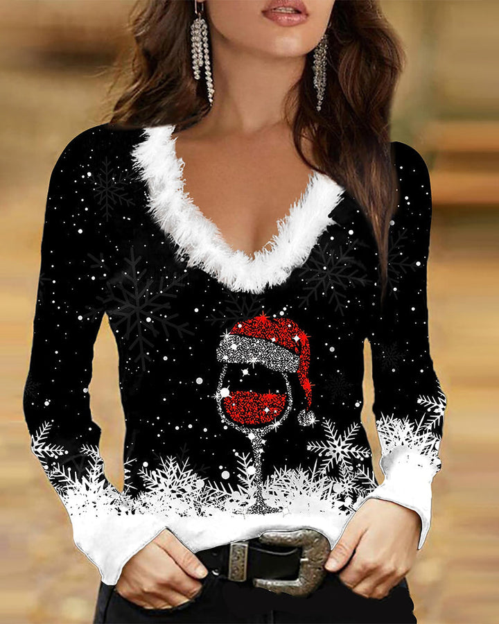 Mirelle | Women's Christmas Sweater V-Neck with Print
