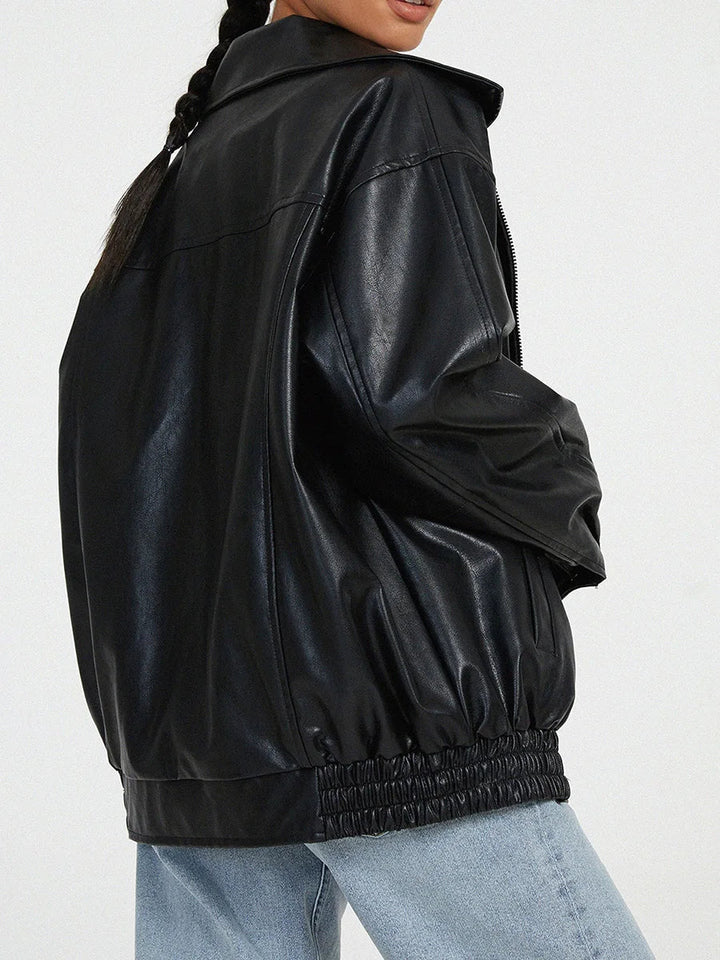 Oversized Leather Bomber Jacket | Women's Jacket