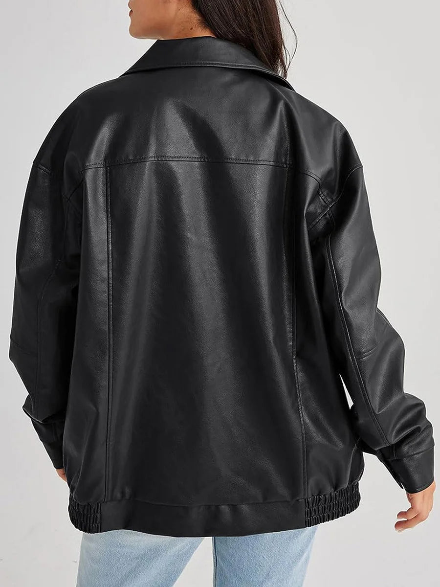 Oversized Leather Bomber Jacket | Women's Jacket