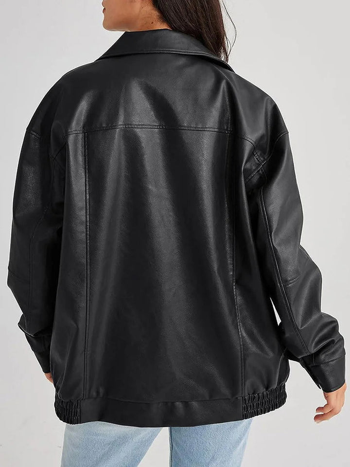 Oversized Leather Bomber Jacket | Women's Jacket
